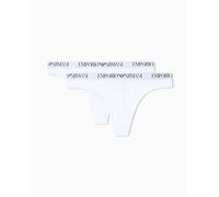 Emporio Armani Woman's Essential Cotton 2-Pack Thong, White, S