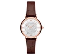 Emporio Armani Women Watch AR11269 Elegant Two-Hand Brown Leather Strap Timepiec