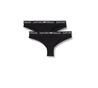 Emporio Armani Women's Iconic Cotton 2-Pack Brazilian Brief Underwear, Black/Black, XL