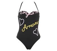 Emporio Armani Women's One-Piece Emrboidery Signature Swimsuit, Black/Pastel, XL