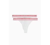 Emporio Armani Women's Stretch Cotton Logoband 2-Pack T-Thong Panties, White, XS