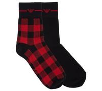 Emporio Armani Women's Tartan Cotton 2-Pack Short Socks, SCOZZESE/Rosso Nero, One Size