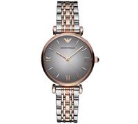 EMPORIO ARMANI WOMENS TWO TONE GREY DIAL AR1725 GIANNI T-BAR WATCH - NEW - WRNTY