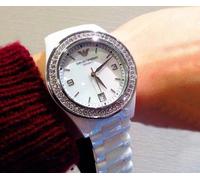 EMPORIO ARMANI WOMENS WATCH CERAMIC WHITE BRACELET & WHITE CRYSTAL DIAL AR1426