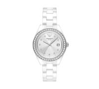 Emporio Armani Women's Watch Three-Hand Date, Silver and White Ceramic, AR70014