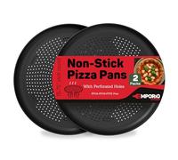 Emporio Kitchen Non-Stick Pizza Pan 2 Pack - 16 Inch Round Carbon Steel Pizza Tray with Perforated Holes, PFOAPFOSPTFE-Free, Dishwasher & Oven Safe Up to 450°F, Durable Nonstick Gray Coating
