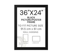 EMPORIUM RETAIL FRAMES Black 36x24 Inch Picture Frame (61 x 91.5cm) - Wood Poster Frame Maxi with Styrene Acrylic Glass, MDF Back & Hooks - Portrait or Landscape, Ideal for Gallery Wall Decorations