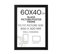 EMPORIUM RETAIL FRAMES Black 40X60 Picture Frame - 40X60 CM Black Photo Frame Wood, Styrene Acrylic Glass, MDF Back & Hooks - Portrait or Landscape - Ideal for Gallery Wall Decorations - 60x40 frame