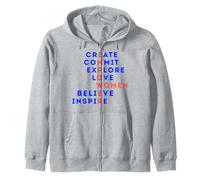 Empower Women Typography Design Create Commit Inspire Zip Hoodie