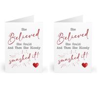 Empowering Greeting Card - 'She Believed She Could and Then She Smashed It!' - Motivational Achievement Card with Red Heart - Inspirational Congratulatory Card for Her (Pack of 2)