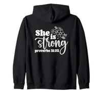 Empowering Quote She is Strong Floral Typography Design Zip Hoodie