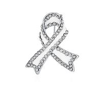 Empowering White Lung Cancer Awareness Ribbon Survivor Crystal Brooch Pin - Enamel Finish with Silver Plated Accents - Thoughtful Jewelry for Women