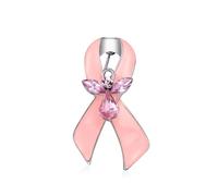 Empowerment Protective Guardian Angel Crystal f Pink Ribbon Survivor Brooch Pin Awareness For Women Enamel Silver Plated