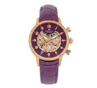 Empress Beatrice Automatic Skeleton Dial Leather-Band Watch w/Day/Date - Rose Gold/Purple