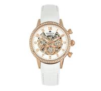 Empress Beatrice Automatic Skeleton Dial Leather-Band Watch w/Day/Date - Rose Gold/White