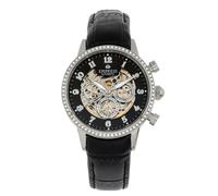 Empress Beatrice Automatic Skeleton Dial Leather-Band Watch w/Day/Date - Silver/Black