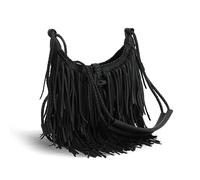 Emprier Vintage Fringe hobo bags for Women Vegan Faux Suede Leather Tassel Crossbody Bag Fringe Purse, Black