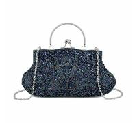 Emprier Women's Vintage Beaded Sequin Evening Clutch Sequin Floral Handbag Party Wedding Purse Wallet, Blue, One Size