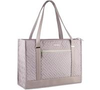 EMPSIGN Laptop Tote bag for women 16 Inch, Stylish Computer Shoulder Tote Bag for Work, Large Capacity Quilted Laptop Briefcase, Waterproof Women Business Office Bag, Quilted Grey Pink