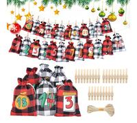 Empty Calendar Advent Bags | 2025 Glowing Christmas Countdown 24-Day - Holiday Burlap Goodie Pouch with Clips - for Children Adults Friends Holiday Wedding Birthday Candy Chocolate