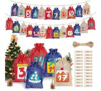 Empty Calendar Advent Bags | Reusable Fillable Christmas 24-Day - Empty Drawstring Bags With Numbers - For Candy Chocolate Jewelry- Toys Snacks Party Favors Family Friends