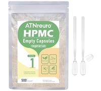 Empty Capsules Size 1 Vegetarian HPMC Plant Based Capsule Shells 500 Count Easy Fill for Dry Powder Supplements Herbs Filling DIY Supplement Making - Non-GMO, Kosher, Halal with 2 Micro Lab Spoons