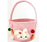 Empty Easter Basket with Handle & Cute Characters - Bunny Themed Gift Basket Ideal for Egg Hunts & Easter Treat Storage (Pink)