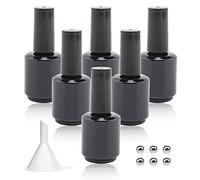 Empty Gel Nail Polish Bottles, 15ML Empty Nail Polish Bottles with Brush Matte Black, Opaque Round Refillable Fingernail Polish Bottles UV Safe with Mixing Balls & Funnels, Pack of 6 (Glossy Black)