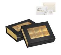 Empty Gift Boxes Chocolate, Black Chocolate Box, Magnetic Dessert Gift Boxes with Clear Envelope for Shop Window, Pastry, Biscuit Party, Festivals, Wedding, 6 Grids