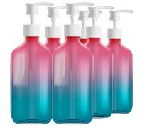 Empty Gradient Color Plastic Bottles with Pump Dispenser and 6pcs Labels Included, Refillable Travel Containers for Shampoo, Lotion, Hand Sanitizer & More, 500ml/16.9oz (6 Pack)