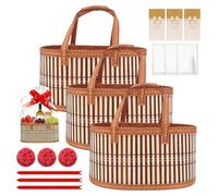 Empty Hamper Baskets, 3 Sets Woven Bamboo Gift Basket with Bags, Pull Bows and Raffia Foldable Empty Gift Baskets for Birthday Party Wrapping Housewarming