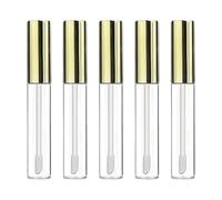 Empty Lip Gloss Tubes 5 Pcs 10ml with Wand Refillable Clear Plastic Lip Balm Containers Bottles Lipstick Sample Containers with Gold Cap & Rubber Stoppers for DIY Gloss Balm Oil Perfume Makeup Samples