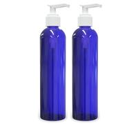 Empty Lotion Pump Bottles, 8 Oz Round, BPA-Free Refillable Plastic Containers, PETE1 Cobalt-Blue, Great for - Soap, Shampoo, Lotions, Liquid Body Soap, Creams and Massage Oil's (Pack of 2)