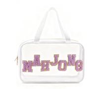 Empty Mahjong Tile Bag,Clear Mahjong Case With Zippered & Letters for American Mah jong Set,Mah Jongg Accessories,Waterproof Carrying Organizer Portable tote Mahjong bag for Women Men ,Case Only