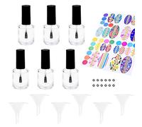 Empty Nail Polish Bottles with Dupont Brushes - Set of 6 - Clear Transparent Glass - Including Funnels (for Easy Filling) and Mixing Balls (for Better Mixing Results) - Make Your Own Nail Polish
