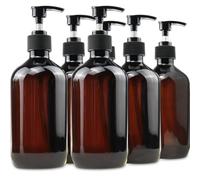 Empty Plastic Bottles with Pump Dispenser and 6pcs Labels Included, Refillable Travel Containers for Hand sanitizer Shampoo Lotion, etc - BPA/Paraben Free, 500ml/17.6oz(6Pack)