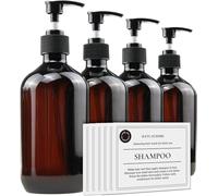 Empty Plastic Bottles with Pump Dispenser and 6pcs Labels Included, Refillable Travel Containers for Hand sanitizer Shampoo Lotion, etc - BPA/Paraben Free, 500ml/16.9oz (4 Pack)