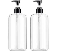 Empty Plastic Pump Bottles Dispenser 2 Pack 32oz/ 1 Liter Portable Clear BPA-Free Cylinder Shampoo Lotion Hand Pump Bottle Durable Refillable Containers (Clear, 32 Oz, 2 Pack)