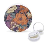 Empty Portable Air Cushion Case,Flowers Are Different in Color Printed Travel Foundation Container Refillable Foundation BB Cream Box with Powder Puff And Mirror
