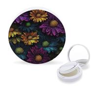 Empty Portable Air Cushion Case,Pattern of Colorful Daisies Printed Travel Foundation Container Refillable Foundation BB Cream Box with Powder Puff And Mirror