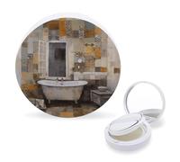 Empty Portable Air Cushion Case,White Bathroom Painting Printed Travel Foundation Container Refillable Foundation BB Cream Box with Powder Puff And Mirror