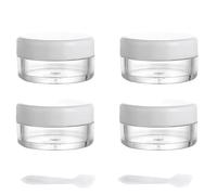 Empty Sample Pots, 4 Pcs Cosmetic Jars, Travel Cosmetic Container, Round Mini Portable for Creams Storage or Toiletries Leakproof Sample(white,With 2 scrapers)