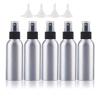 Empty Spray Bottles Travel Size 100ml/3.4oz 5 Pack Small Spray Bottle Aluminum Metal Fine Mist Refillable Atomizer Set with Lids for Liquids Skincare Cosmetic Perfume Storage, with 4pcs Small Funnels