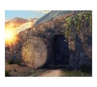 Empty Stone Tomb Photography Backdrop Crucifixion of Jesus Christ Holy Lights Cross Background God Bless Jesus Christian Pray Kids Adults Portraits Photo Studio Props Church Decor 7x5ft