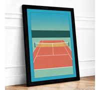 Empty Tennis Court Minimalist Framed Wall Art Print A4 (29.7×21cm) Black, Wall Decor for Living Room, Bedroom, Office & Home, Ready to Hang, Art Gift