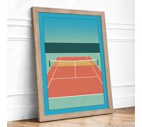 Empty Tennis Court Minimalist Framed Wall Art Print A4 (29.7×21cm) Oak, Wall Decor for Living Room, Bedroom, Office & Home, Ready to Hang, Art Gift