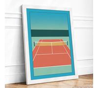 Empty Tennis Court Minimalist Framed Wall Art Print A4 (29.7×21cm) White, Wall Decor for Living Room, Bedroom, Office & Home, Ready to Hang, Art Gift