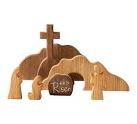Empty Tomb Christian Easter Scene Decoration, 7-Piece Wooden Resurrection Cross Jesus Grave Tabletop Decor Set, He is Risen Mountain Figurine, 10.6 x 6.5 x 2 in for Religious Home Office Display