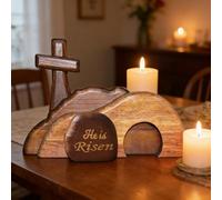 Empty Tomb Easter Scene and Cross Decoration, 4/7/13pcs Wooden Easter Resurrection Scene Cross Jesus Tomb Tray Set, Tabletop Christian Gifts Jesus Nativity Scene Decor for Religious Home Office