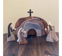 Empty Tomb Easter Scene and Cross Decoration, Handmade Christian Easter Decor, Wooden Easter Resurrection Scene Set, Jesus Nativity Scene Religious Easter Decorations for Home Office Tabletop